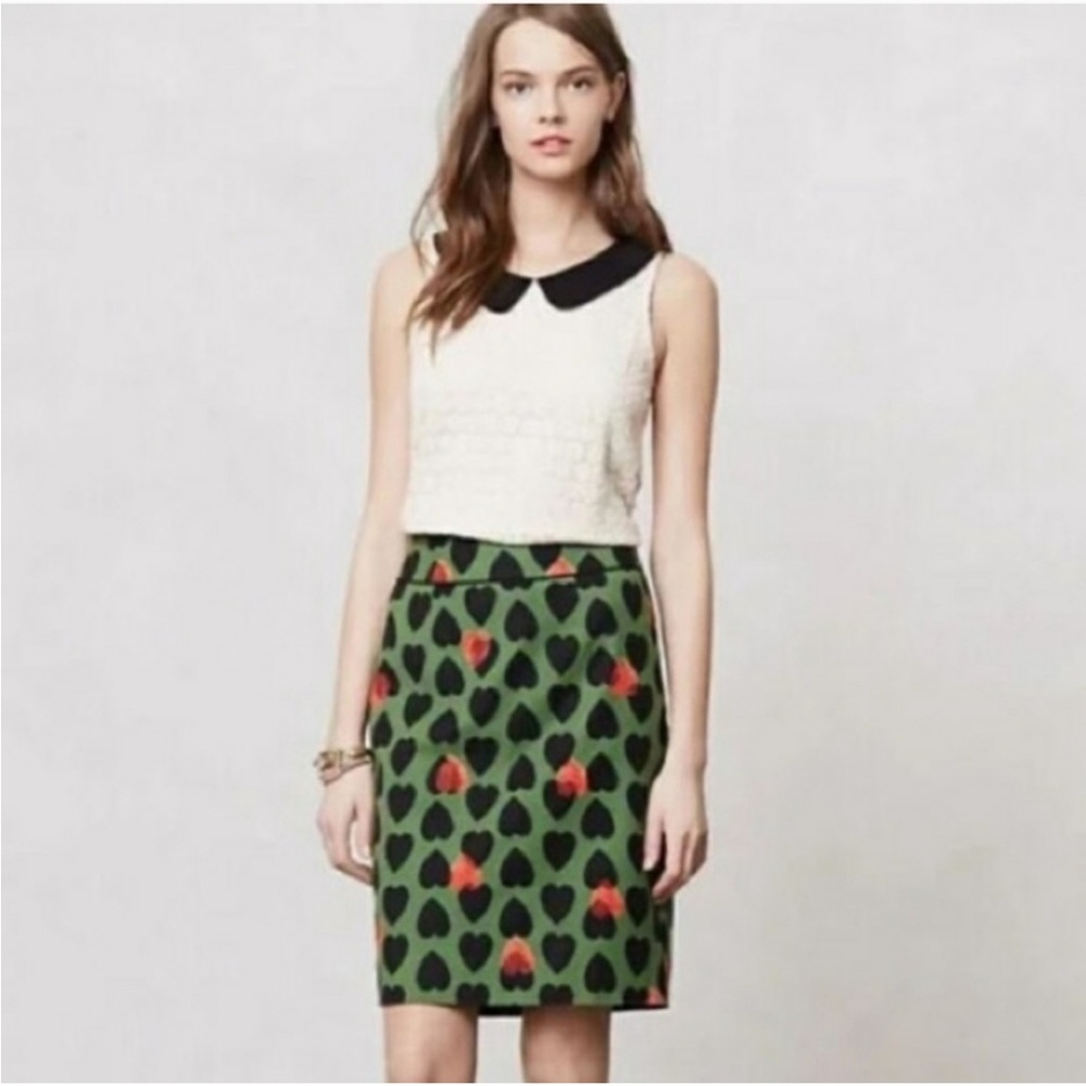 Anthropologie Maeve Heart Print Pencil Skirt
